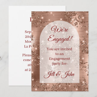 Roze Gouden Glitter Boog Bloemige Verlovings  Kaart