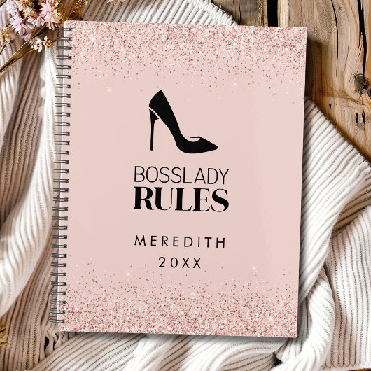 Roze Gouden Glitter Boss Lady Logo Blush Planner