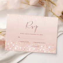 Roze Gouden Glitter Bruiloftsfeest RSVP Kaart