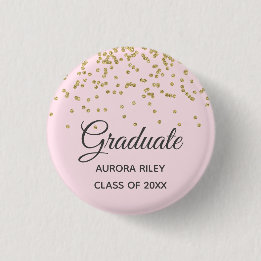 Roze Gouden Glitter Confetti Afstudeergeschenk Ronde Button 3,2 Cm