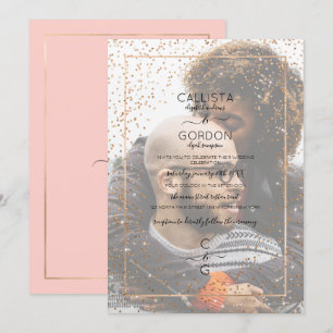 Roze Gouden Glitter Confetti Border Fotobruiloft Kaart