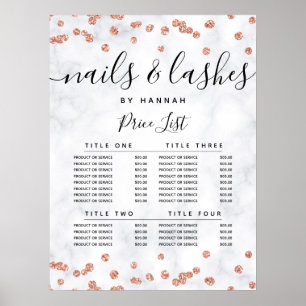 Roze Gouden Glitter Confetti Marmer Prijsmenu Poster