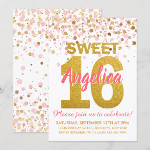 Roze Gouden Glitter Confetti Meisje Sweet 16 Verja Kaart