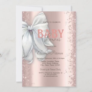 Roze Gouden Glitter Confetti Witte Strik Baby Show Kaart