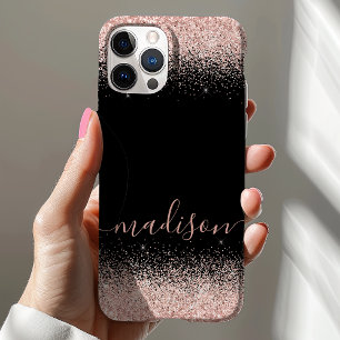 Roze Gouden Glitter Confetti Zwarte Persoonlijke iPhone 11 Hoesje