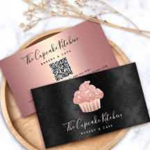 Roze Gouden Glitter Cupcake QR Code Bakkerij op Zw