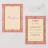 Roze Gouden Glitter Damask Scroll Enclosure Kaart (Voorkant / Achterkant)