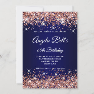 Roze Gouden Glitter Donkerblauwe Ombre 60e Verjaar Kaart