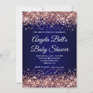 Roze Gouden Glitter Donkerblauwe Ombre Baby Shower Kaart