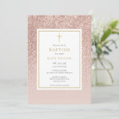 Roze Gouden Glitter Doop Christening Kaart (Staand voorkant)