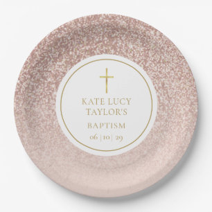 Roze Gouden Glitter Doop Doopfeest Papieren Bordje