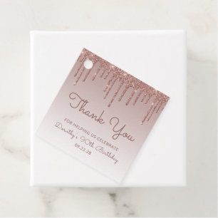 Roze Gouden Glitter Drip 90ste Verjaardagsfeestje Bedankjes Labels