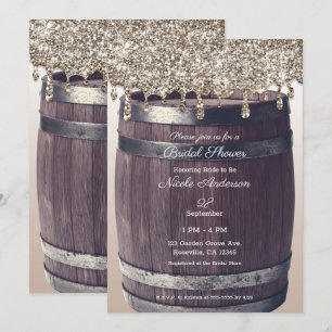 Roze Gouden Glitter Druipende Rustieke Glam Bruids Kaart