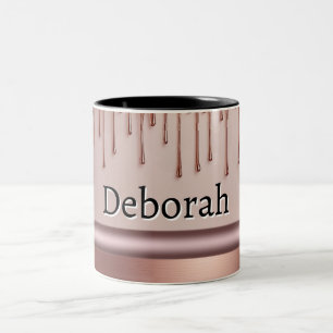 Roze Gouden Glitter Drup Aangepaste naam Tweekleurige Koffiemok