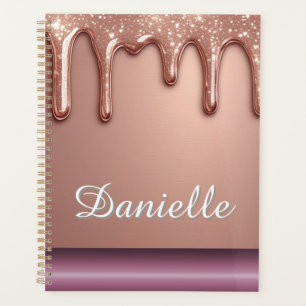 Roze Gouden Glitter Druppel Aangepaste Naam Monogr Planner