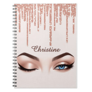Roze Gouden Glitter Druppel Met Vrouwelijke Oog Ma Notitieboek