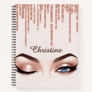 Roze Gouden Glitter Druppel Met Vrouwelijke Oog Ma Notitieboek