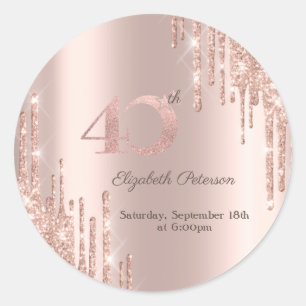 Roze Gouden Glitter Druppels 40e Verjaardagsfeestj Ronde Sticker