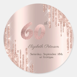Roze Gouden Glitter Druppels 60e Verjaardagsfeestj Ronde Sticker