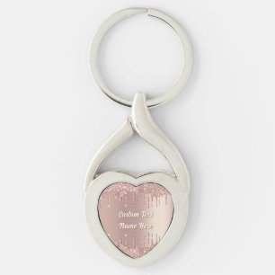 Roze Gouden Glitter Druppels Aangepaste Tekst Sleu Sleutelhanger