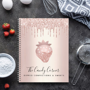 Roze Gouden Glitter Druppels Aardbei Snoepgoed Notitieboek