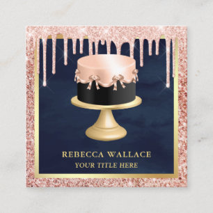 Roze Gouden Glitter Druppels Blush Roze Cake Bakke Vierkante Visitekaartje
