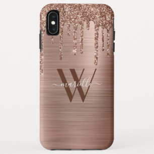 Roze Gouden Glitter Druppels Geborsteld Metaal Mon iPhone XS Max Hoesje