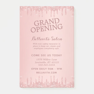 Roze Gouden Glitter Druppels Grand Opening Salon Post-it® Notes