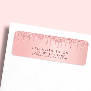 Roze Gouden Glitter Druppels Kapsalon Adres Etiket