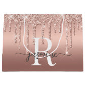 Roze Gouden Glitter Druppels Monogram Script Metaa Groot Cadeauzakje (Voorkant)