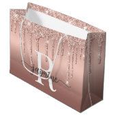 Roze Gouden Glitter Druppels Monogram Script Metaa Groot Cadeauzakje (Voorkant Gekanteld)