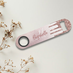 Roze Gouden Glitter Druppels Monogram Stijlvol Speed Flessenopener