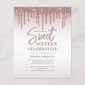 Roze Gouden Glitter Druppels Script Sweet 16 Uitno (Voorkant)