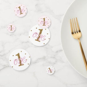 Roze & Gouden Glitter EEN 1e Verjaardagsfeestje Confetti
