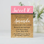 Roze + Gouden Glitter Een zoete 16 verjaardagsuitn Kaart (Staand voorkant)
