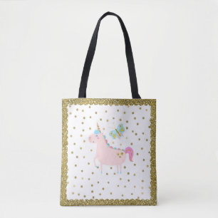 Roze & Gouden Glitter Eenhoorn Confetti Stippen Me Draagtas