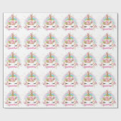 Roze Gouden Glitter Eenhoorn Gezicht Bloemen Meisj Cadeaupapier (Vlak)