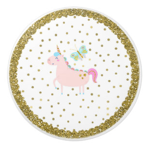 Roze & Gouden Glitter Eenhoorn Meisjes Slaapkamer Keramische Knop