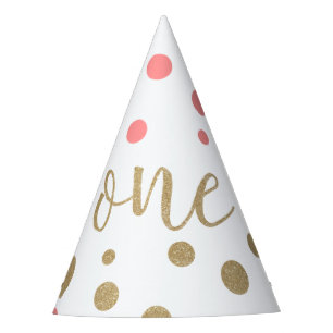 Roze & Gouden Glitter Eerste Verjaardagshoeden Feesthoedjes