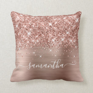 Roze Gouden Glitter en Folie Meisjesachtige Handte Kussen