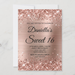 Roze Gouden Glitter en Folie Sweet 16 Kaart