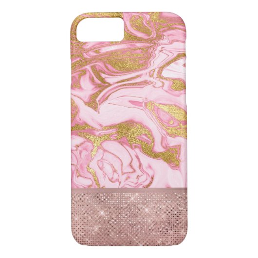 Roze Gouden Glitter en Sparkle Marble Case-Mate iPhone Case (Achterkant)