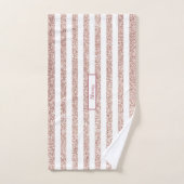 Roze Gouden Glitter en Witte Gestreepte Gepersonal Bad Handdoek (Handdoek)