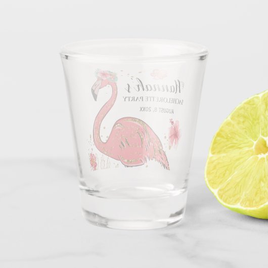 Roze Gouden Glitter Flamingo Bachelorette-feest Shot Glas (Achterkant)
