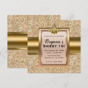 Roze & Gouden Glitter Fleur de lis Feest Kaart