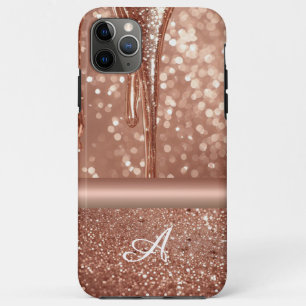 💖 Roze Gouden Glitter Flow Aangepaste Naam Glitte iPhone 11 Pro Max Hoesje