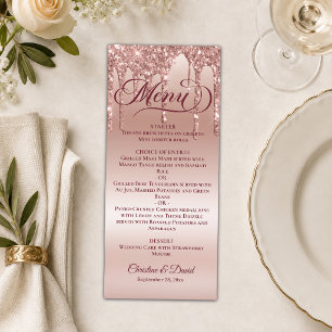Roze Gouden Glitter Fonkelende Diamanten Bruiloft Menu
