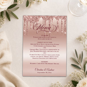 Roze Gouden Glitter Fonkelende Diamanten Bruiloft Menu