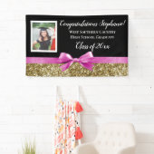Roze Gouden Glitter Foto Afstuderen Banner Sign (Insitu)