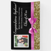 Roze Gouden Glitter Foto Afstuderen Banner Sign (Verticaal)